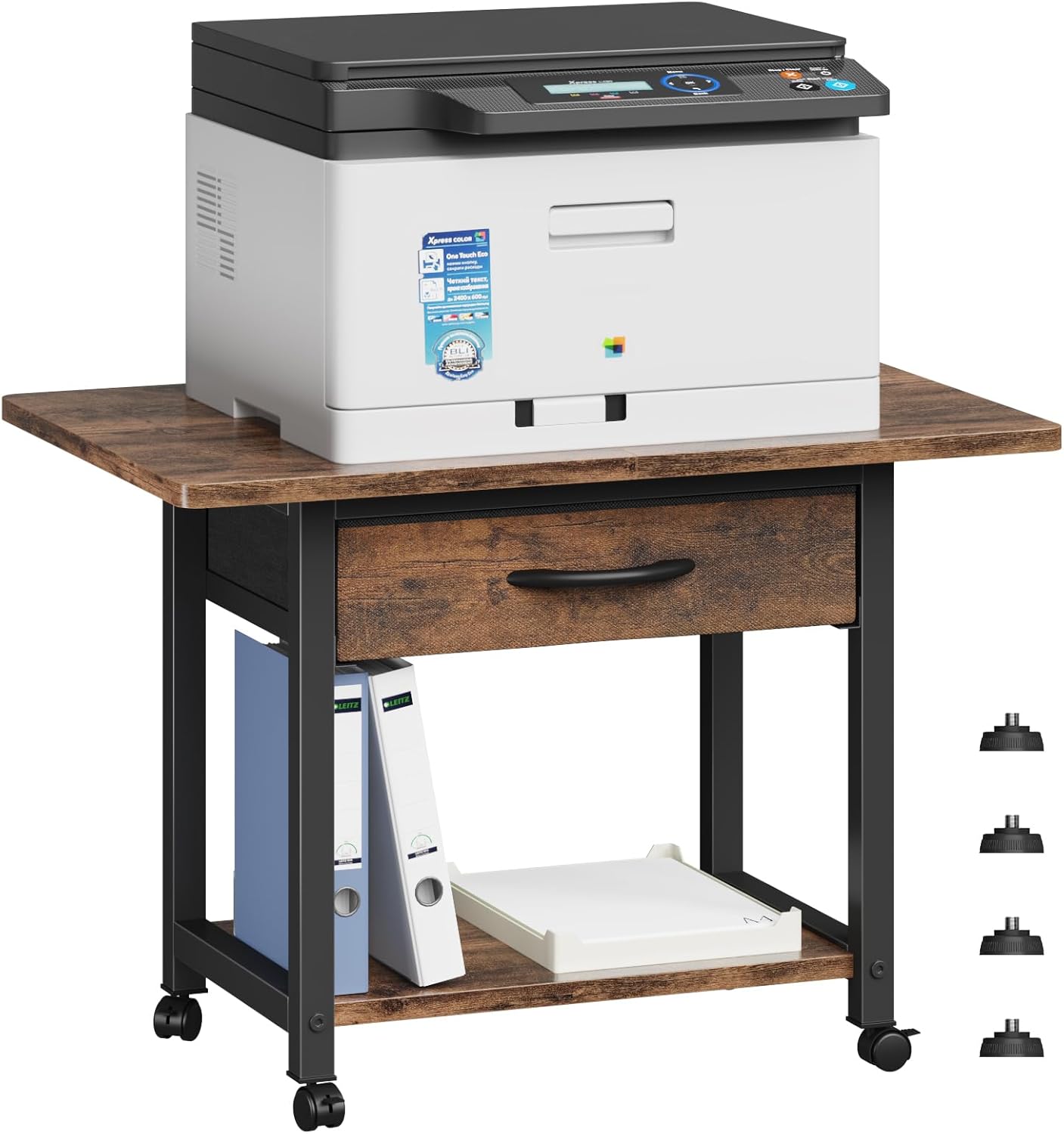 22"x15" Large Printer Stand with Storage Drawer, 2-Tier Under Desk Printer Table for Home Office, Printer Cart fit Fax Machine/3D Printer/Scanner (Brown)