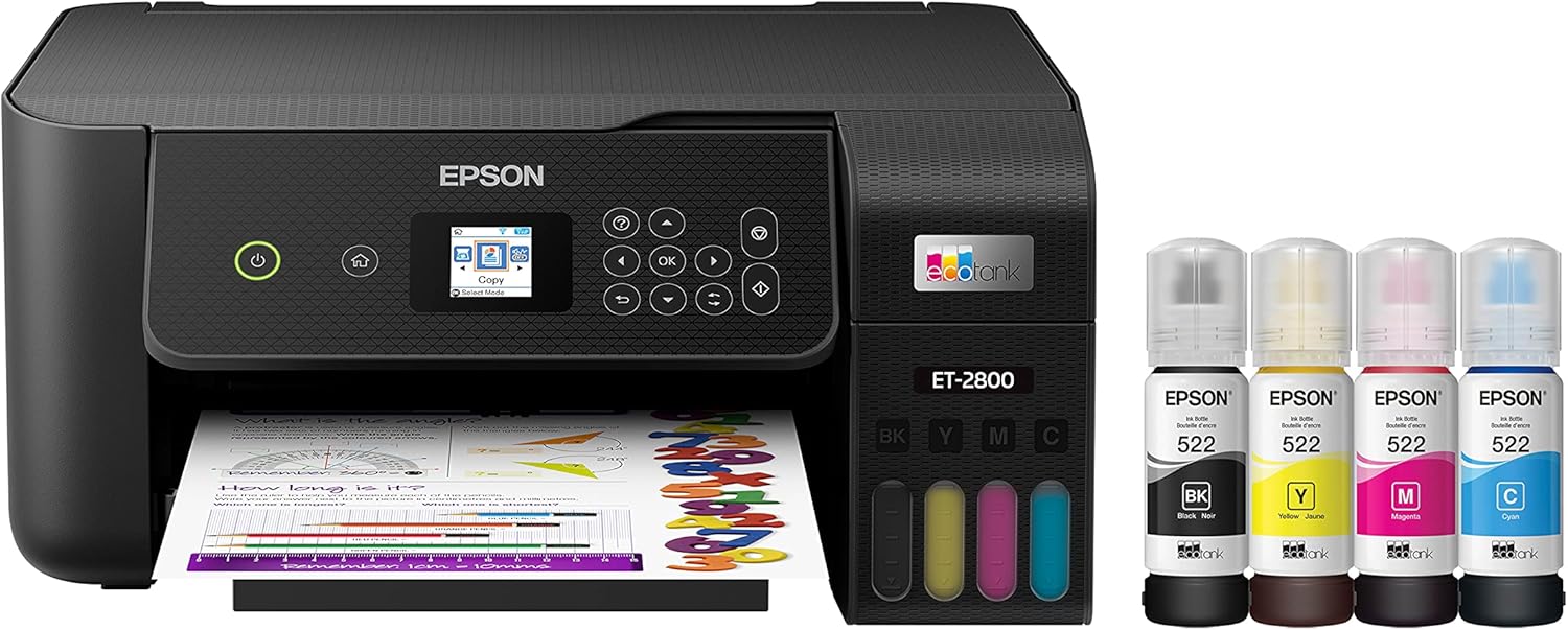 Epson EcoTank ET-2800 Wireless Color All-in-One Cartridge-Free Supertank Printer with Scan and Copy The Ideal Basic Home Printer - Black, Medium