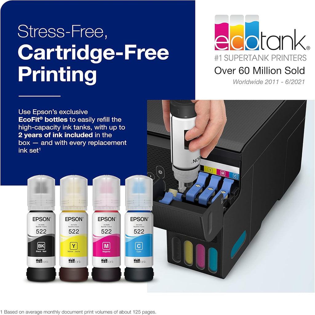 Epson EcoTank ET-2800 Wireless Color All-in-One Cartridge-Free Supertank Printer with Scan and Copy The Ideal Basic Home Printer - Black, Medium