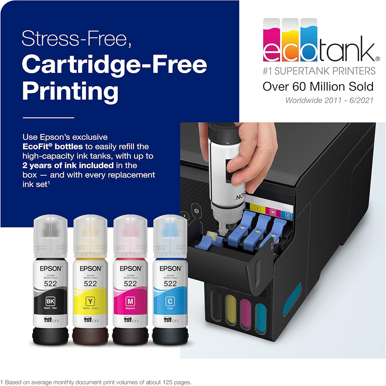 Epson EcoTank ET-2800 Wireless Color All-in-One Cartridge-Free Supertank Printer with Scan and Copy The Ideal Basic Home Printer - Black, Medium