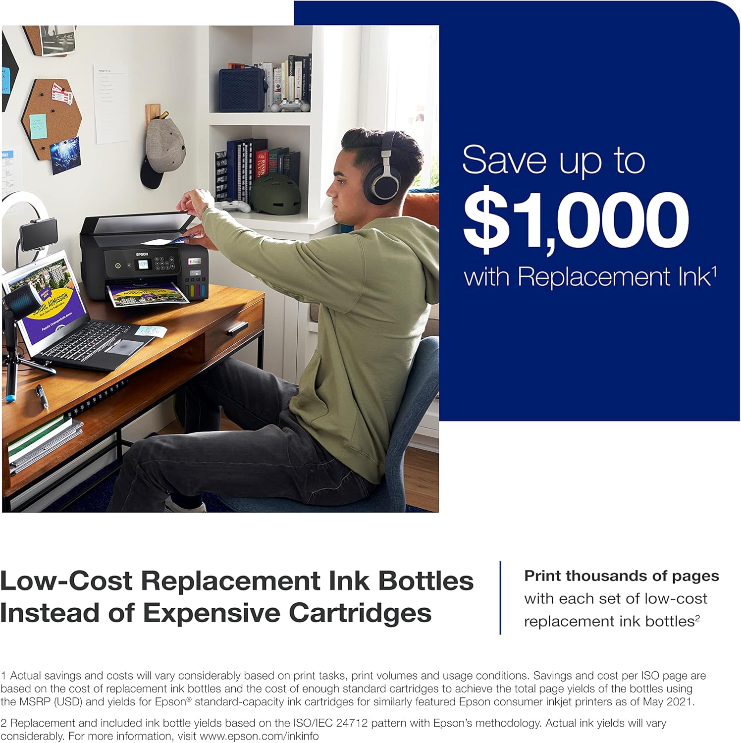Epson EcoTank ET-2800 Wireless Color All-in-One Cartridge-Free Supertank Printer with Scan and Copy The Ideal Basic Home Printer - Black, Medium