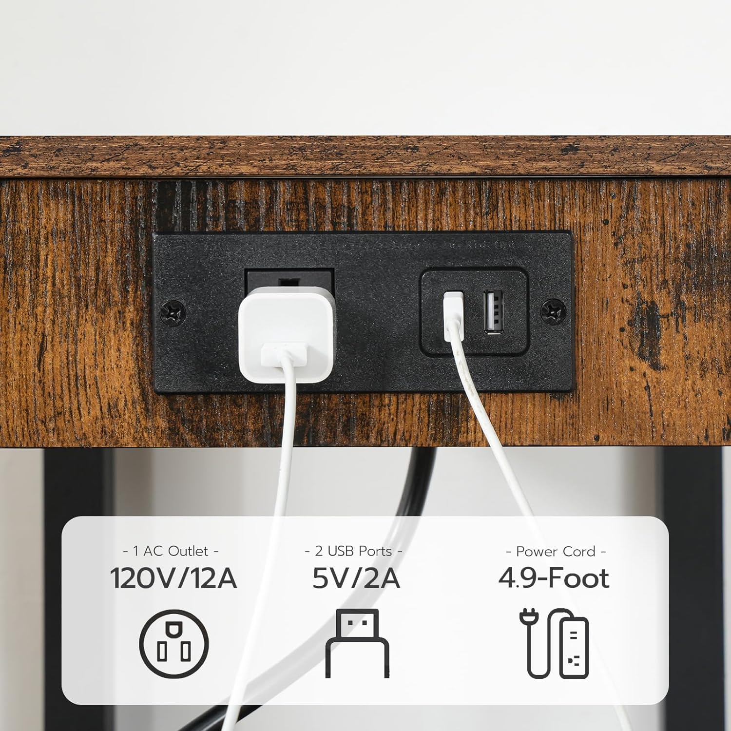 HOOBRO 2-Tier Printer Stand With Charging Station, Under Desk Table, Cart With Storage Shelves, Shelf for Small Spaces, Home Office, Rustic Brown and Black BF38UPS01