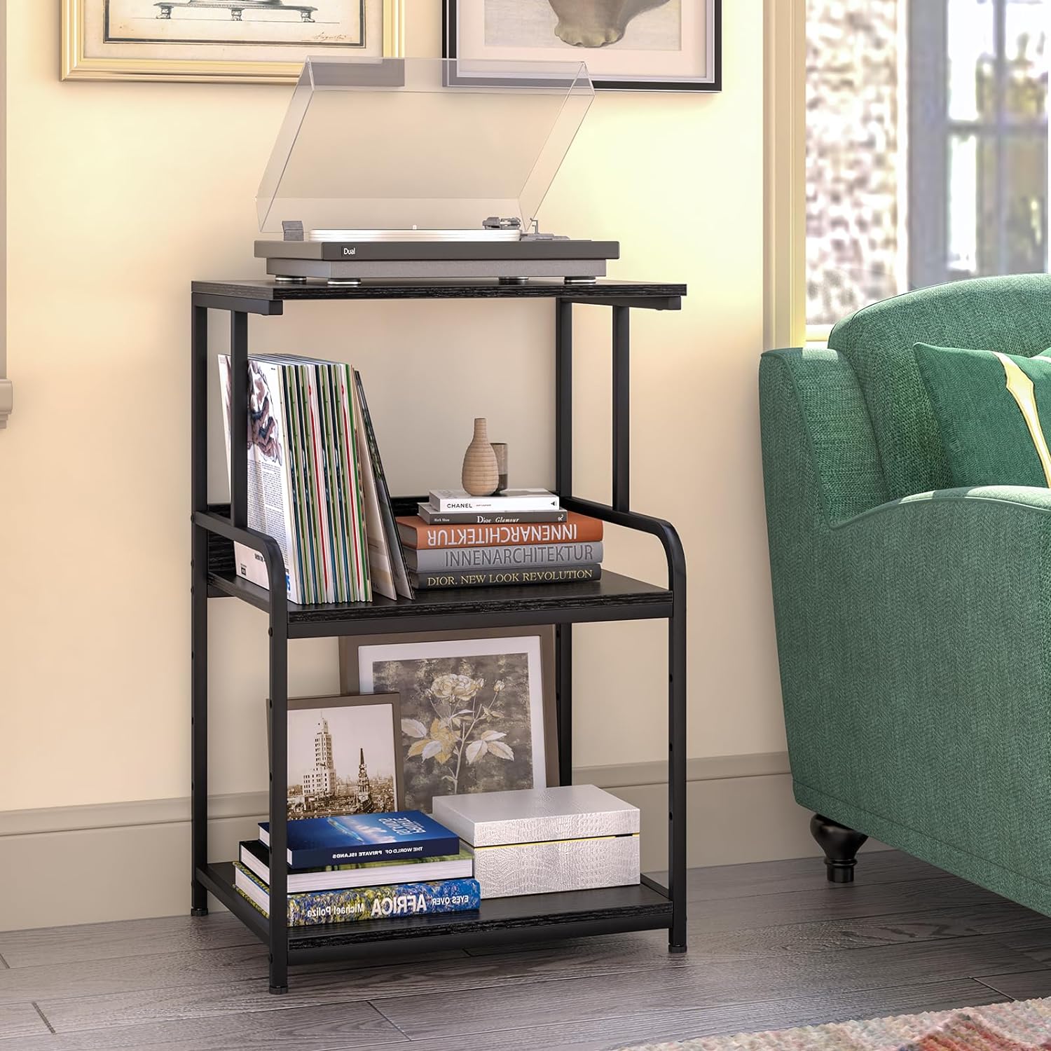 Printer Stand with Storage Shelf,3 Tier Printer Cart with Wheels,Mobile Printer Table for Home Office,Stands for Printer Heat Press Scanner Fax,Industrial Style (Black)