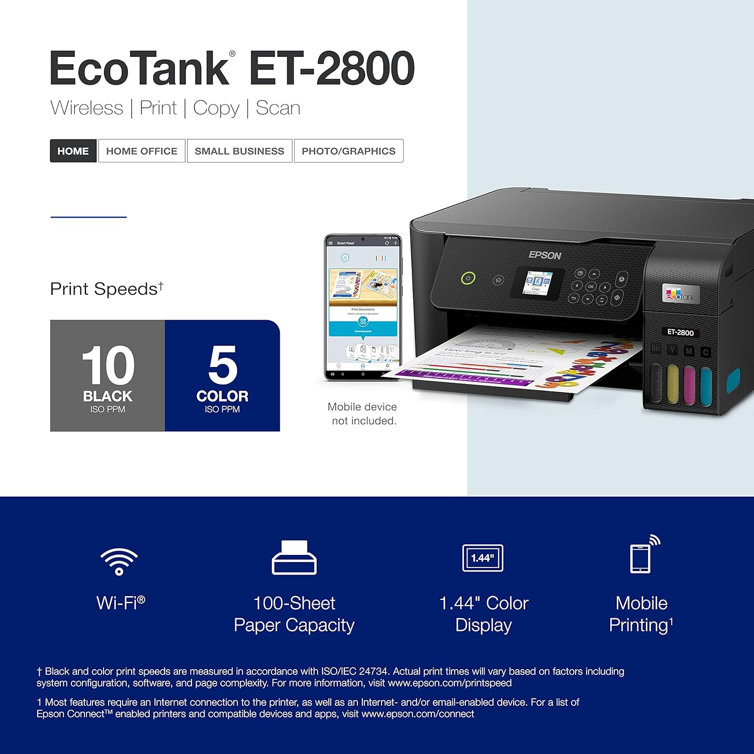Epson EcoTank ET-2800 Wireless Color All-in-One Cartridge-Free Supertank Printer with Scan and Copy The Ideal Basic Home Printer - Black, Medium
