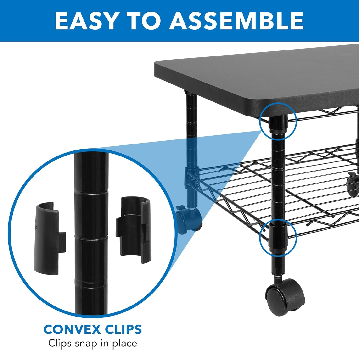 Mount-It! Under Desk Printer Stand with Wheels | Mobile Printer and Fax Cart with Storage Shelf for Office and Home Use, 2 Tiers (Black)