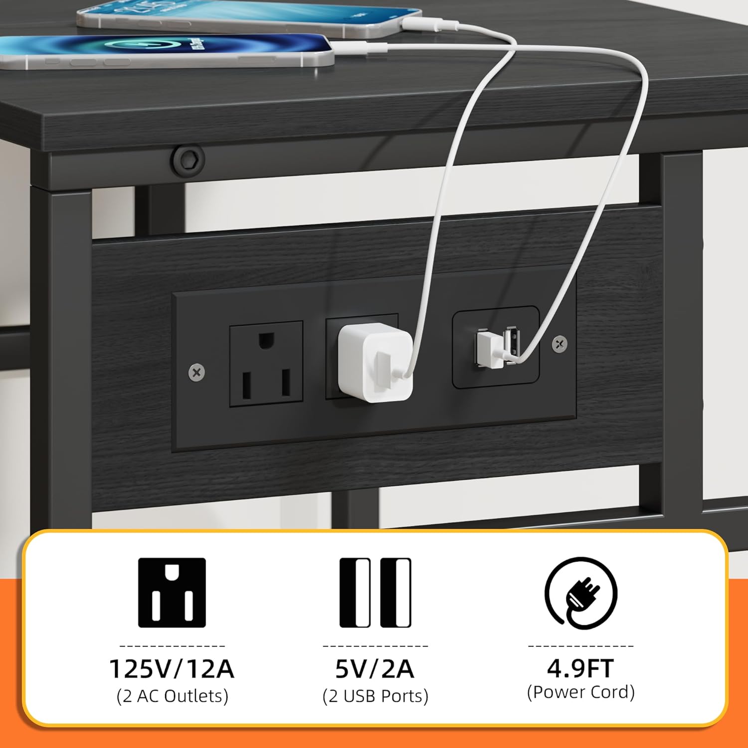 3 Tier Large Printer Stand with Power Outlet/Adjustable Storage Shelf, Rolling Cart with Wheels, Printer Table for Home Office 3D Printer/Heat Press/Laster, 22"×15" Black