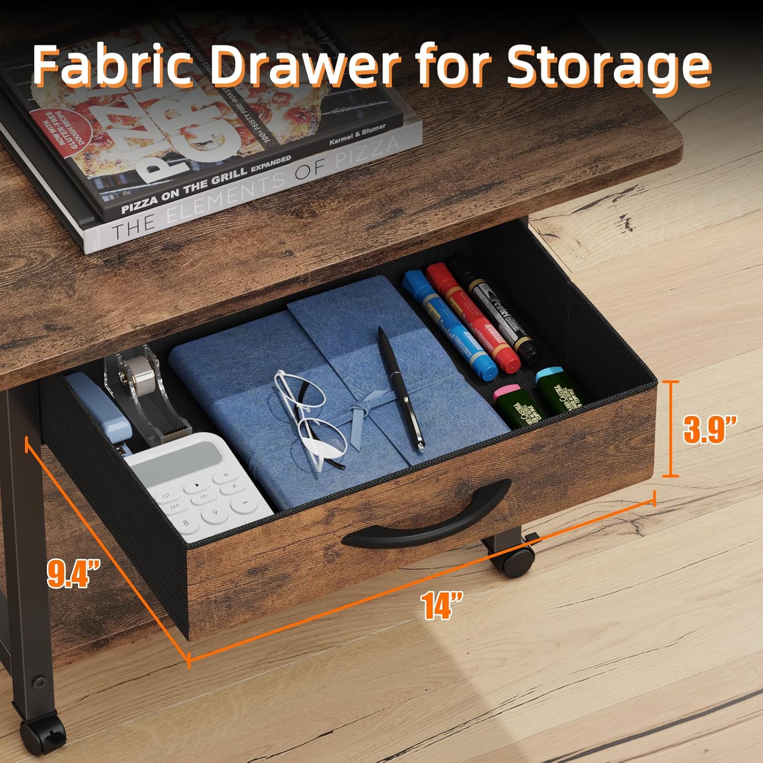 22"x15" Large Printer Stand with Storage Drawer, 2-Tier Under Desk Printer Table for Home Office, Printer Cart fit Fax Machine/3D Printer/Scanner (Brown)