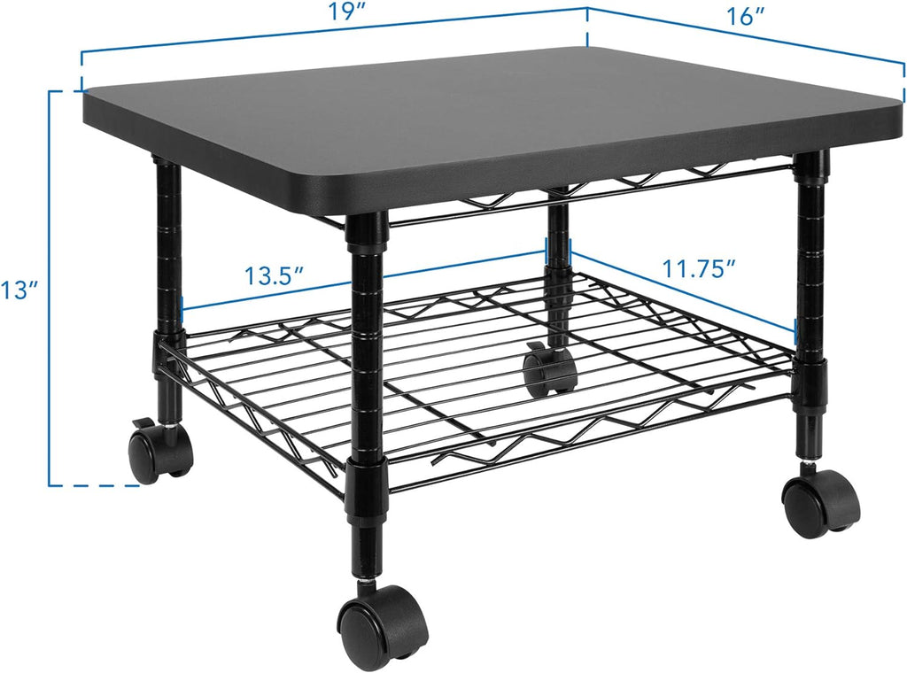 Mount-It! Under Desk Printer Stand with Wheels | Mobile Printer and Fax Cart with Storage Shelf for Office and Home Use, 2 Tiers (Black)