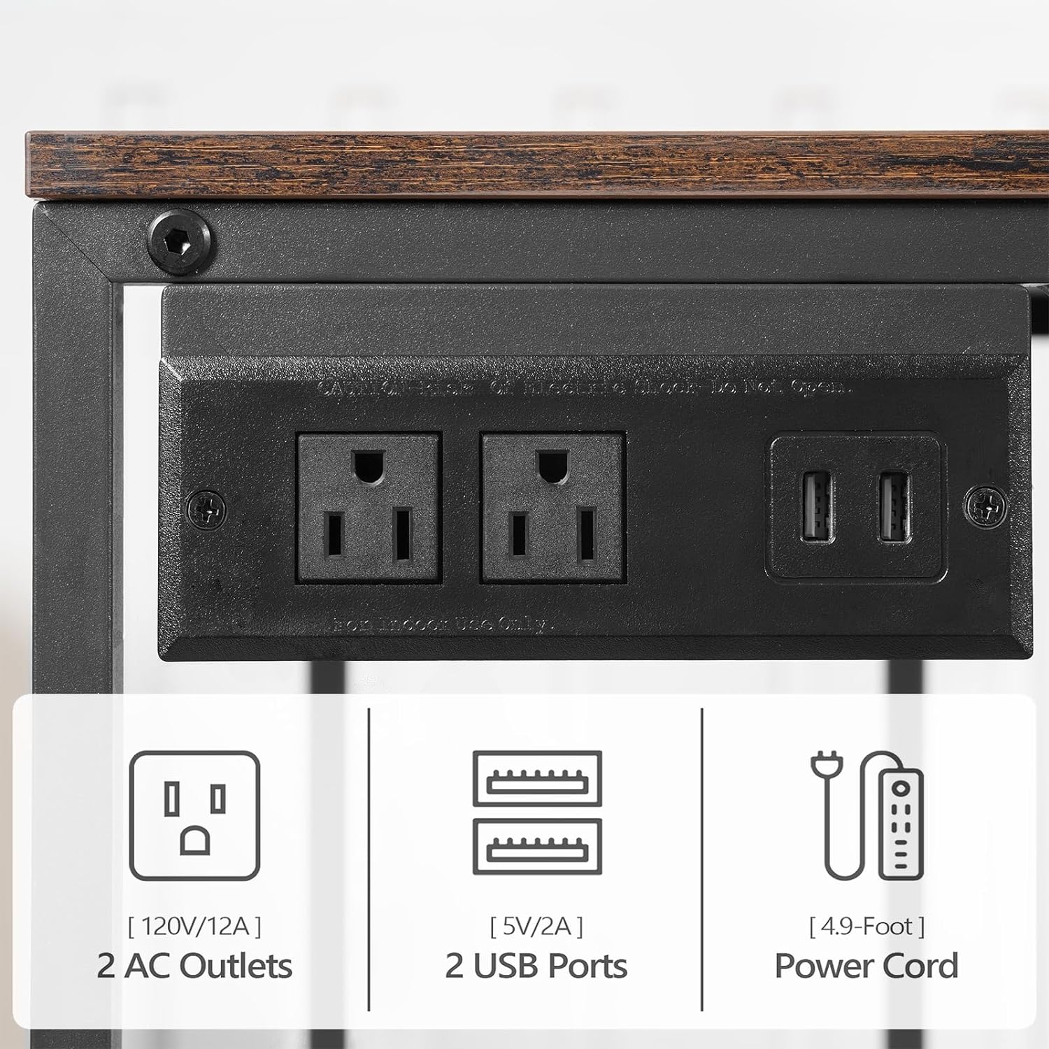 Mobile Printer Stand, 3-Tier Industrial Printer Cart with Power Outlets and 2 USB Ports, Rolling Printer Table on Wheels for Home Offices Kitchen Organization Rack, Rustic Brown PTHR78E01