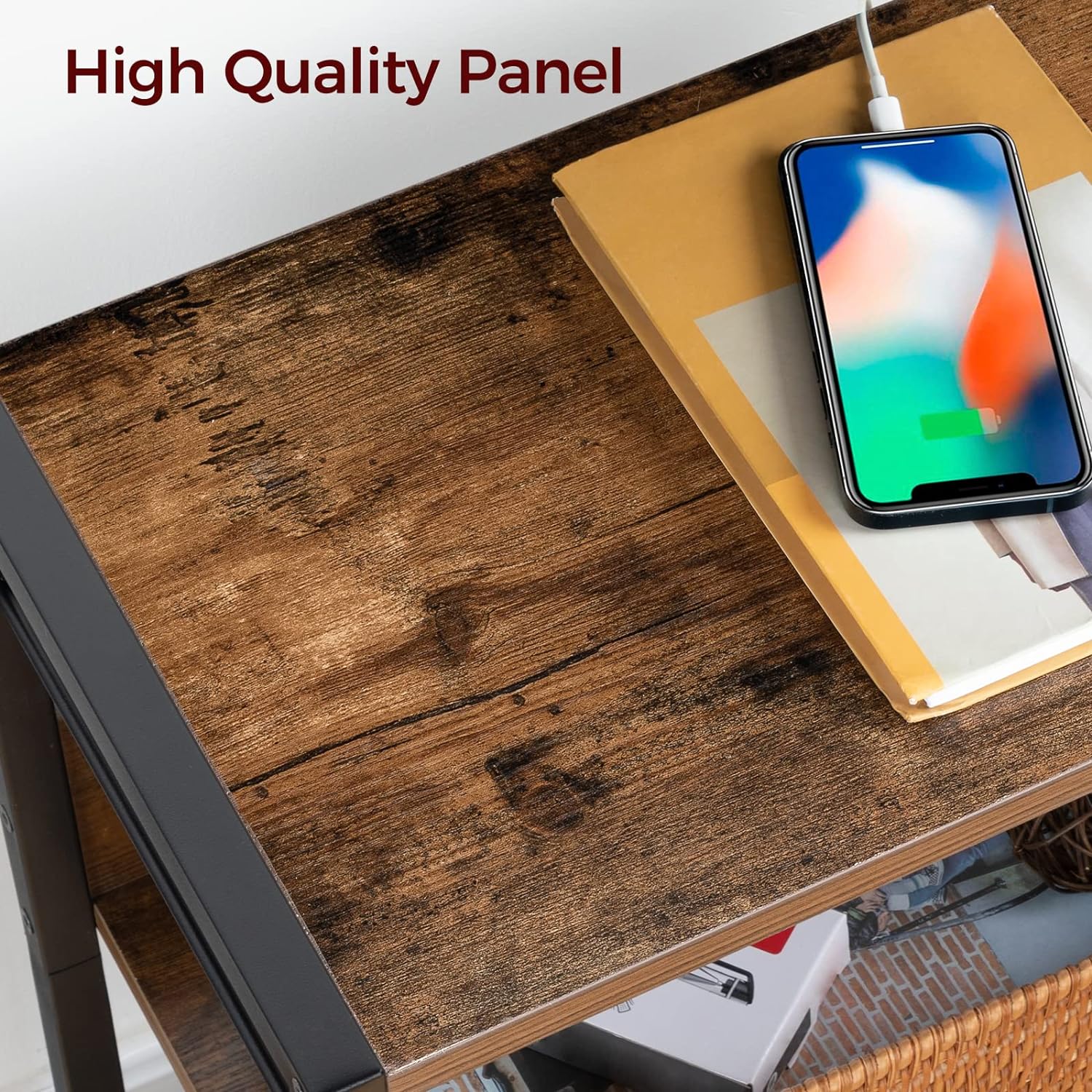 Industrial Printer Cart, 3-Tier Mobile Printer Stand, Rolling Cart with Power Outlets and USB Ports, Home Printer Stand with 2 Hooks, for Office, Living Room, Rustic Brown PTHR40E01Z