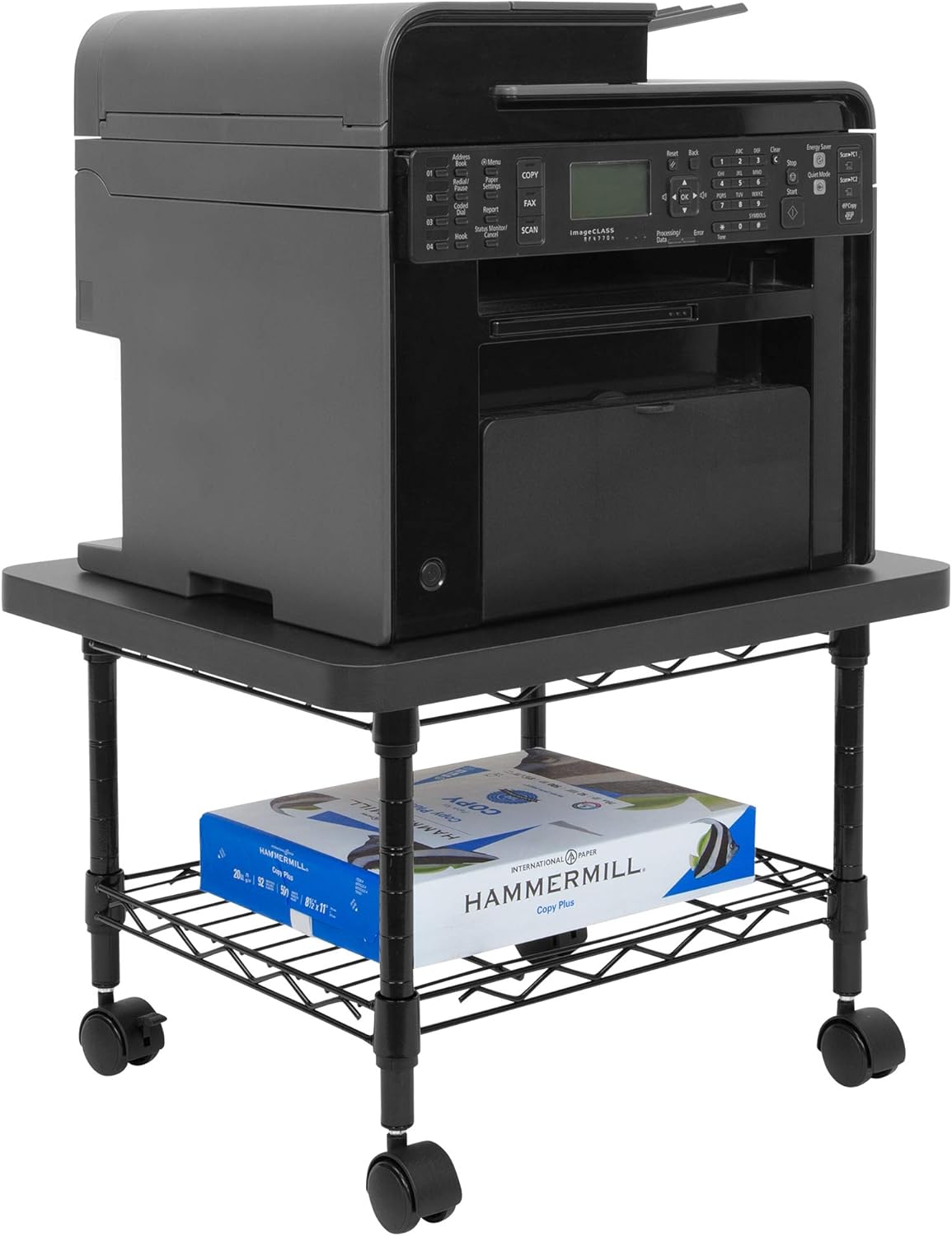 Mount-It! Under Desk Printer Stand with Wheels | Mobile Printer and Fax Cart with Storage Shelf for Office and Home Use, 2 Tiers (Black)